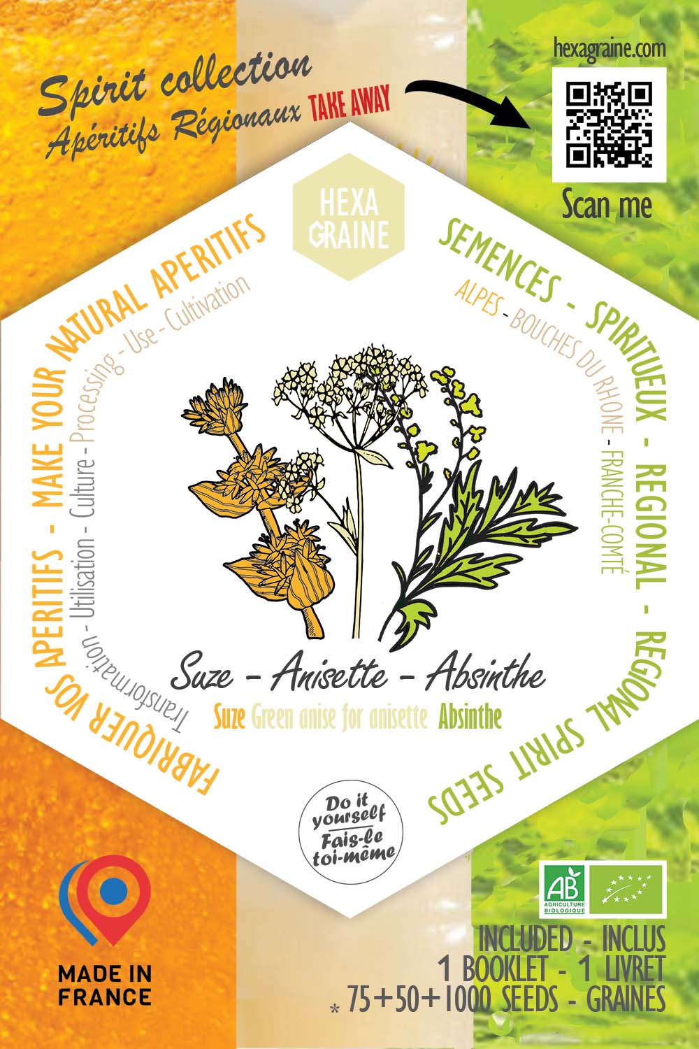 Box of seeds of medicinal and aromatic plants to make your spirits